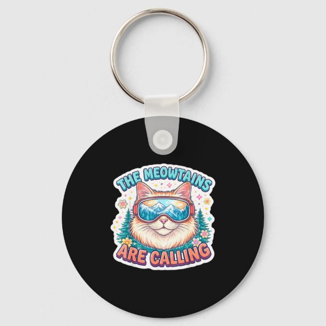 The meowtains are calling snowboard ski skier keychain (Front)