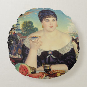 The Merchant's Wife at Tea, 1918 Round Pillow