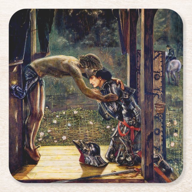 The Merciful Knight by Edward Burne-Jones Square Paper Coaster (Front)