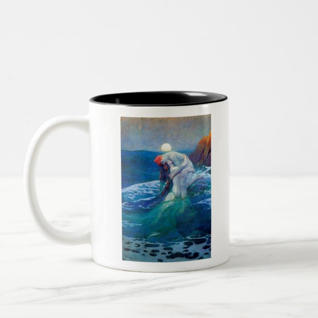 The Mermaid by Howard Pyle Two-Tone Coffee Mug (Left)
