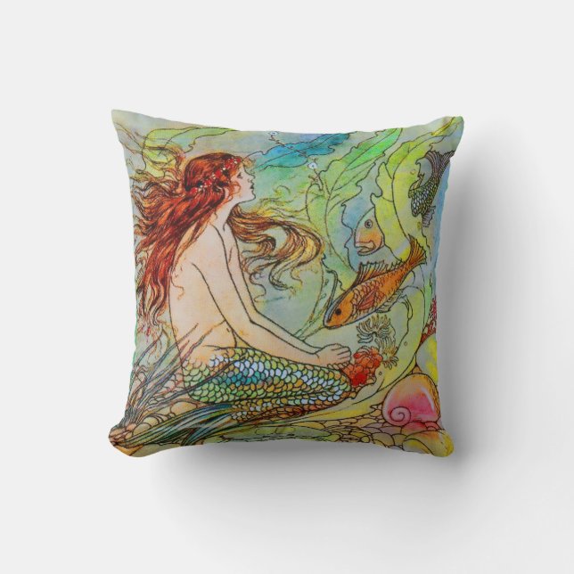 The Mermaid Eleanore Abbott Fine Art Throw Pillow (Front)