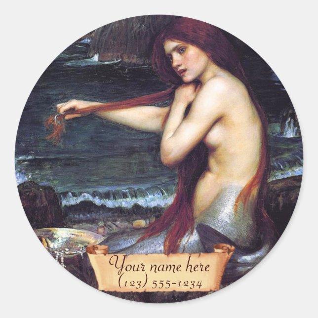 "The Mermaid" Pre-Raphaelite Bookplate Classic Round Sticker (Front)