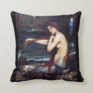 The Mermaid Pre-Raphaelite Throw Pillow