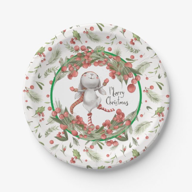The Merry Christmas Bunny Paper Plate (Front)
