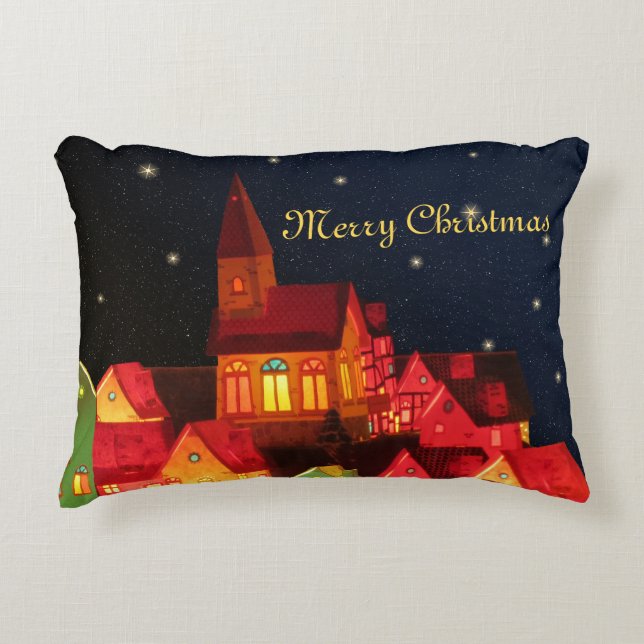 The Merry Christmas Village Throw Pillow (Front)