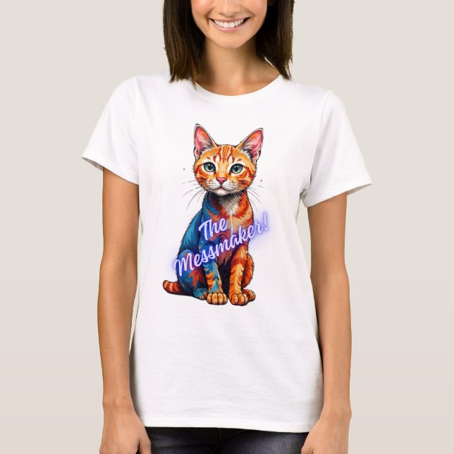 The Messmaker: Playful and Mischievous Cat T-Shirt (Front)