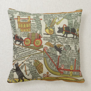 The Mice Bury the Cat, Russian, late 18th century Throw Pillow