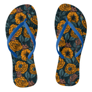 The mice party in orange and blue flip flops