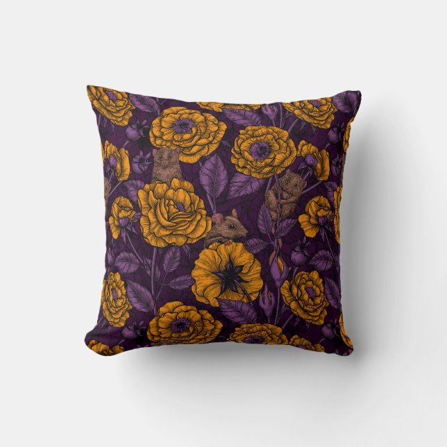 The mice party in orange and violet throw pillow (Front)