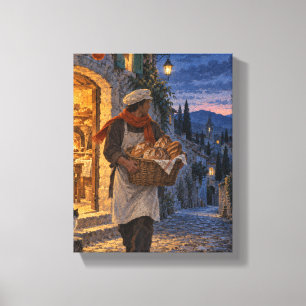 The Midnight Baker on the Blue Street - Storybook  Canvas Print