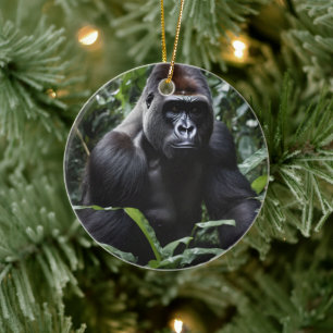 The Midnight Gorilla King: Monarch of the Forest Ceramic Ornament