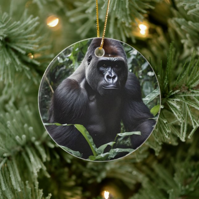 The Midnight Gorilla King: Monarch of the Forest Ceramic Ornament (Tree)