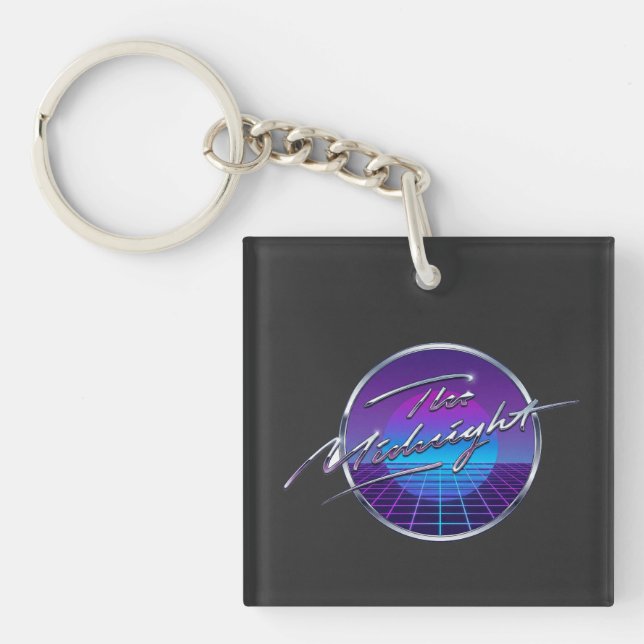 The Midnight Synthwave Retro Grid Logo T-Shirt Keychain (Front)