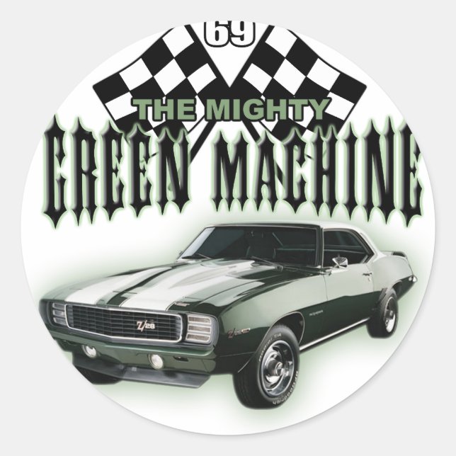 The Mighty Green Machine Classic Round Sticker (Front)