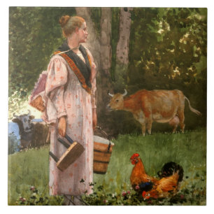 The Milk Maid (Rustic Dairy Farm) Tile