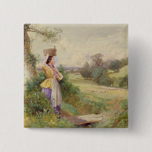 The Milkmaid, 1860 2 Inch Square Button