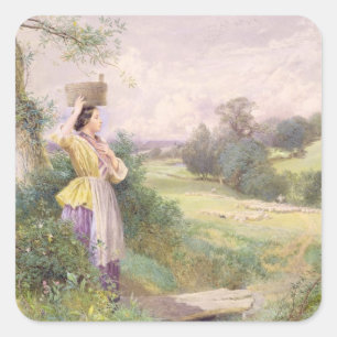 The Milkmaid, 1860 (w/c on paper) Square Sticker