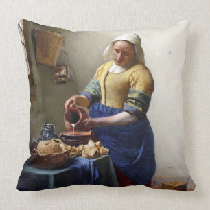 The Milkmaid, c.1658-60 (oil on canvas) Throw Pillow