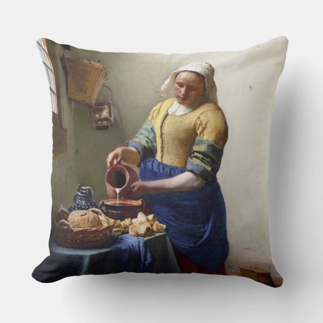 The Milkmaid, c.1658-60 (oil on canvas) Throw Pillow (Front)
