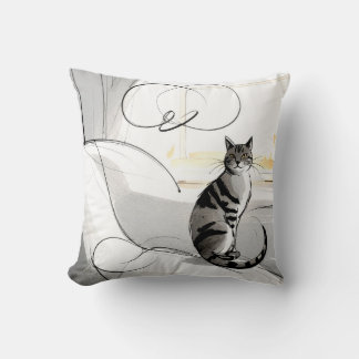 The Minimalist Cat Contemporary Trendy Modern Throw Pillow