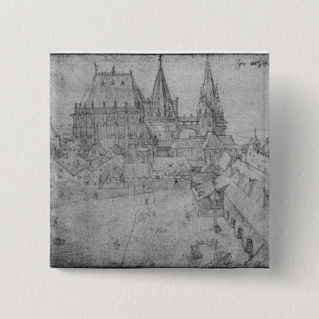 The Minster at Aachen, 1520 2 Inch Square Button (Front)