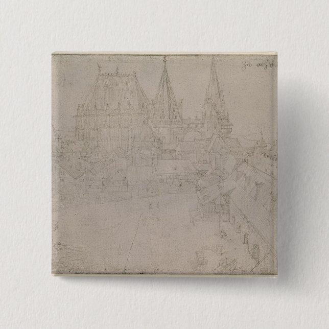 The Minster at Aachen, 1520 2 Inch Square Button (Front)