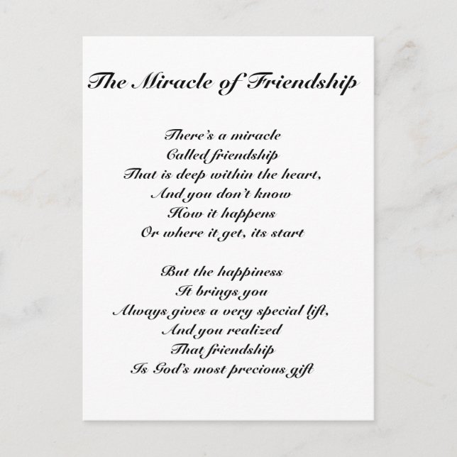 The Miracle of Friendship Postcard (Front)