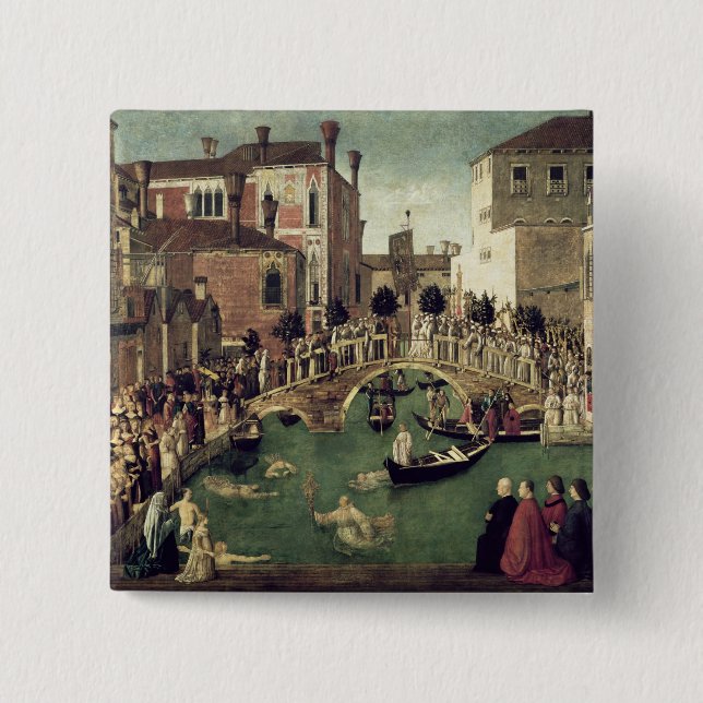 The Miracle of the Cross on San Lorenzo Bridge 2 Inch Square Button (Front)