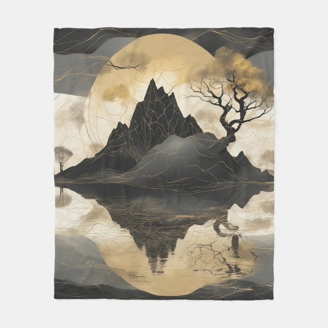 The Misty Mountain Black & Gold Fleece Blanket (Front)
