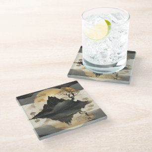 The Misty Mountain Black & Gold Glass Coaster