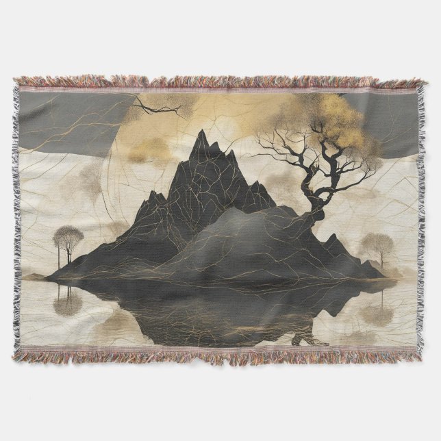 The Misty Mountain Black & Gold Throw Blanket (Front)