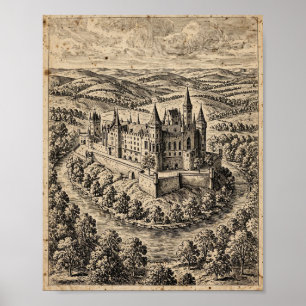 The Moated Crown Print — Biblical Hand-Drawn Castl