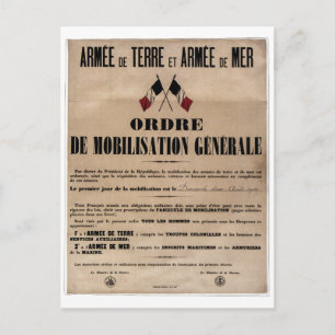 The Mobilization in France on August 1, 1914 Postcard