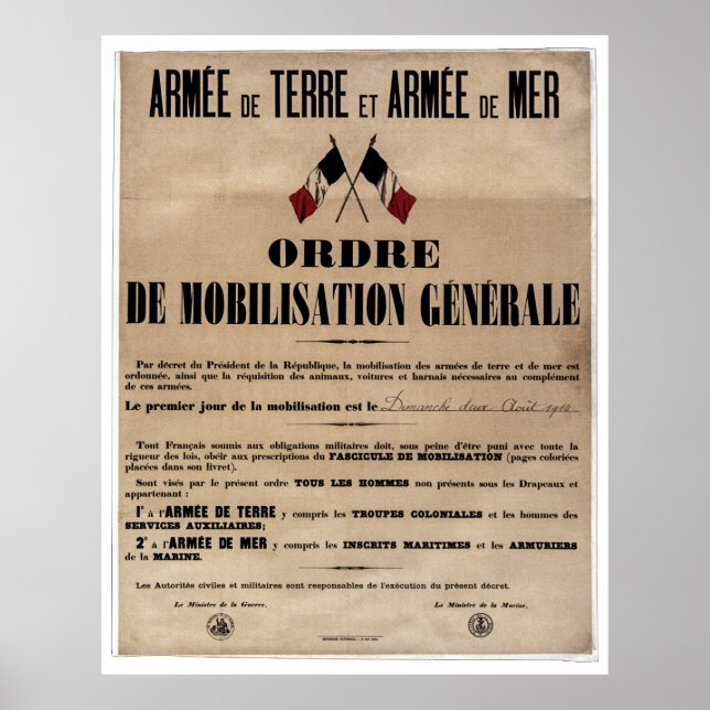 The Mobilization in France on August 1, 1914 Poster (Front)