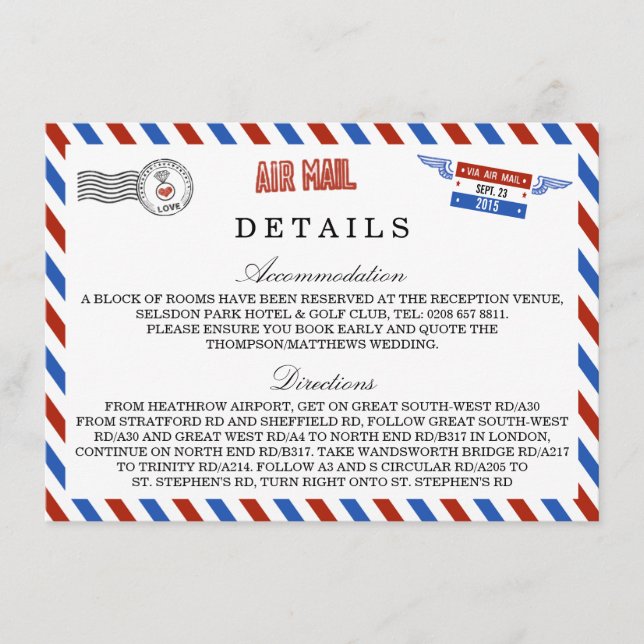 The Modern Airmail Wedding Collection Enclosure Card (Front)