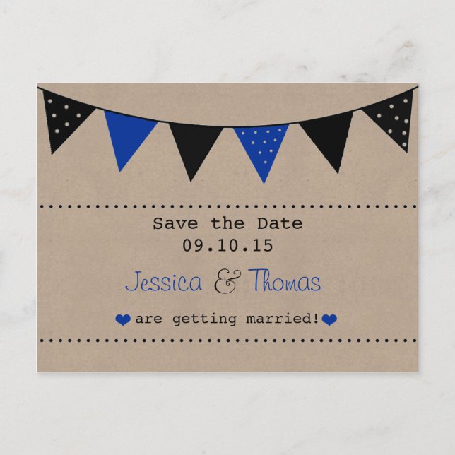 The Modern Blue Bunting Wedding Collection Announcement Postcard (Front)