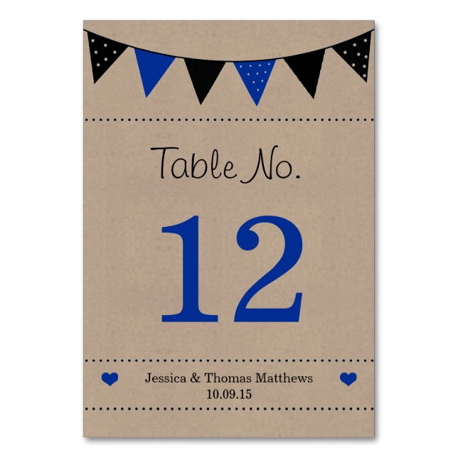 The Modern Blue Bunting Wedding Collection Table Number (Front)