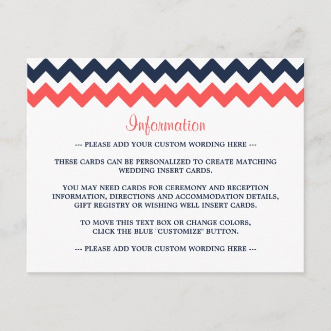 The Modern Chevron Wedding Collection Navy & Coral Enclosure Card (Front)