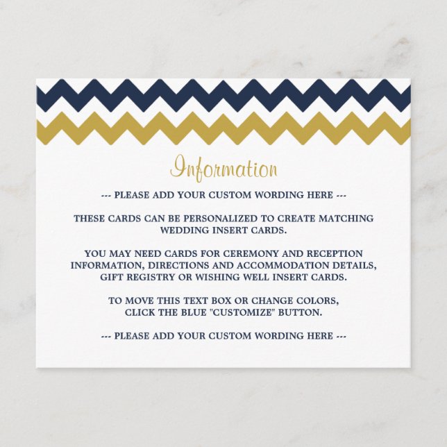 The Modern Chevron Wedding Collection- Navy & Gold Enclosure Card (Front)