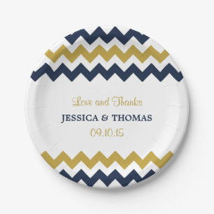The Modern Chevron Wedding Collection- Navy & Gold Paper Plate