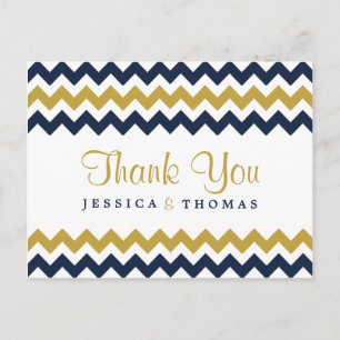 The Modern Chevron Wedding Collection- Navy & Gold Postcard