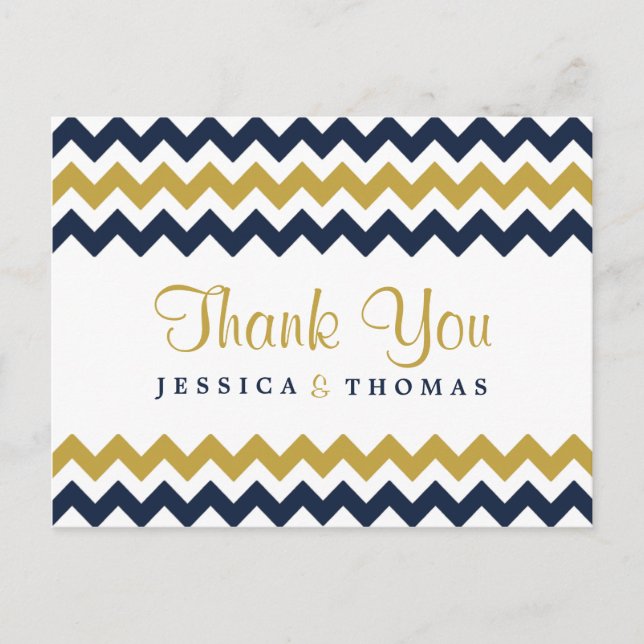The Modern Chevron Wedding Collection- Navy & Gold Postcard (Front)