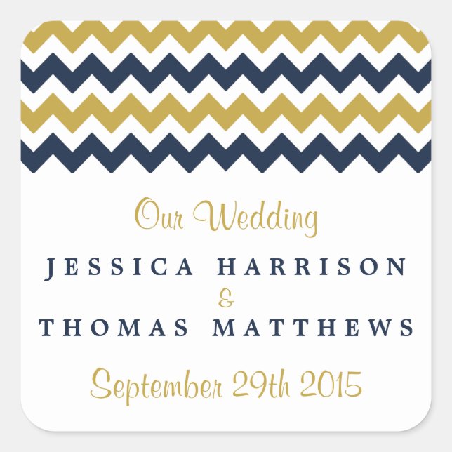 The Modern Chevron Wedding Collection- Navy & Gold Square Sticker (Front)