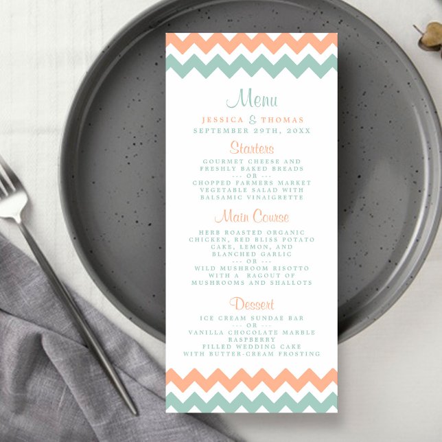 The Modern Chevron Wedding Collection Peach & Mint Menu (Creator Uploaded)