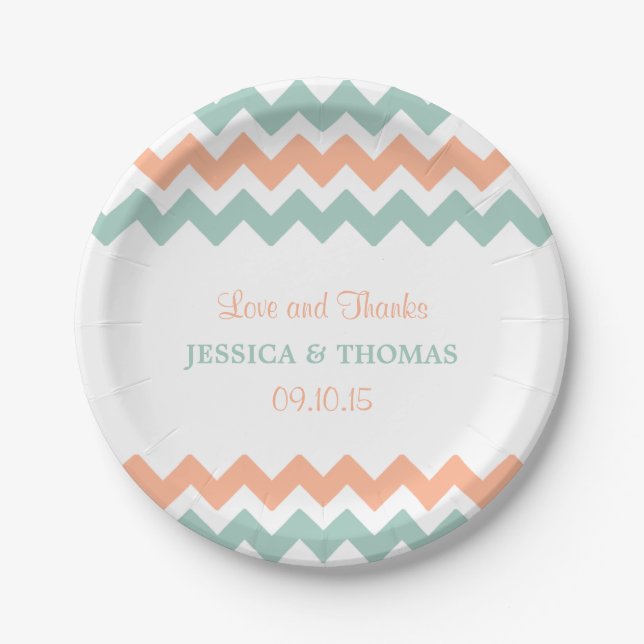 The Modern Chevron Wedding Collection Peach & Mint Paper Plate (Front)