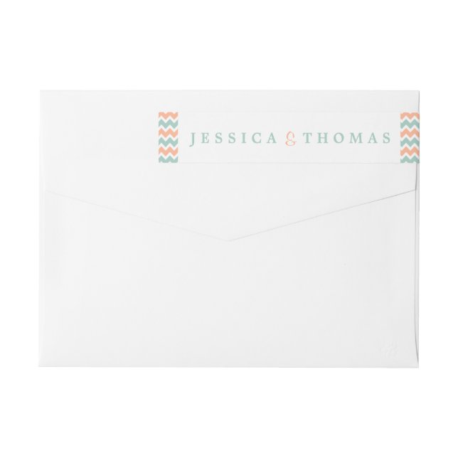 The Modern Chevron Wedding Collection Peach & Mint Wrap Around Label (Back)