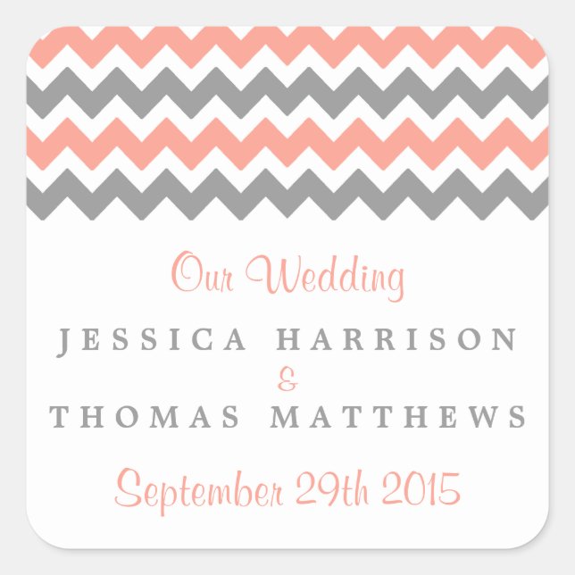 The Modern Chevron Wedding Collection- Pink & Grey Square Sticker (Front)