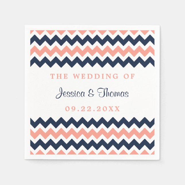 The Modern Chevron Wedding Collection Pink & Navy Napkin (Front)