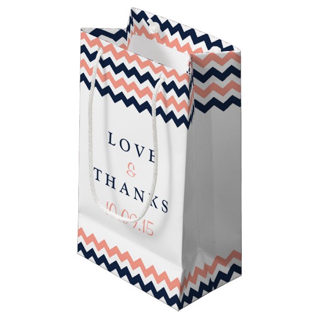 The Modern Chevron Wedding Collection- Pink & Navy Small Gift Bag (Front Angled)