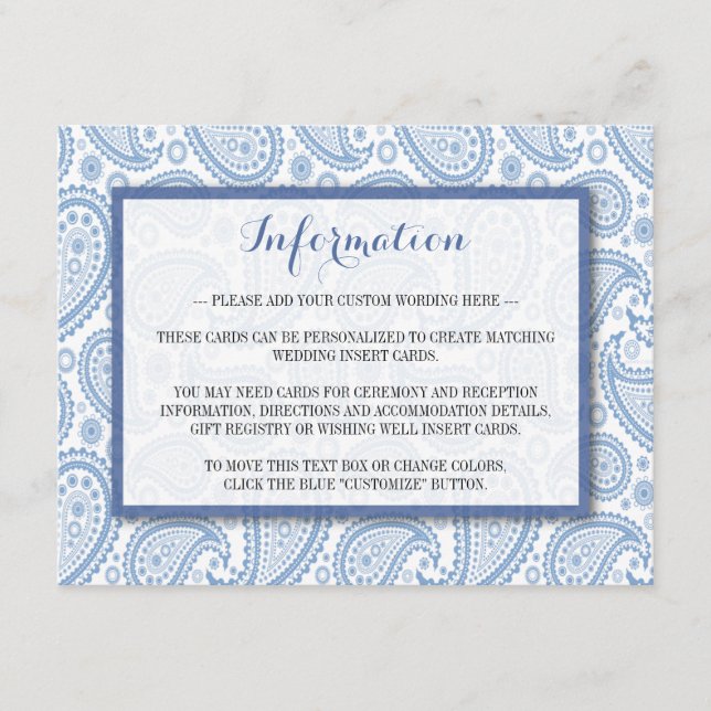 The Modern Paisley Wedding Collection - Blue Enclosure Card (Front)